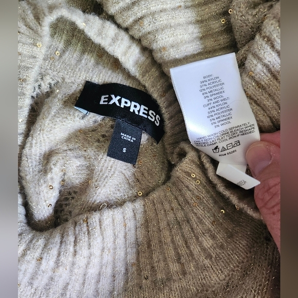 Express Golden Shimmer Sequins Cable Knit Sweater - Picture 5 of 5